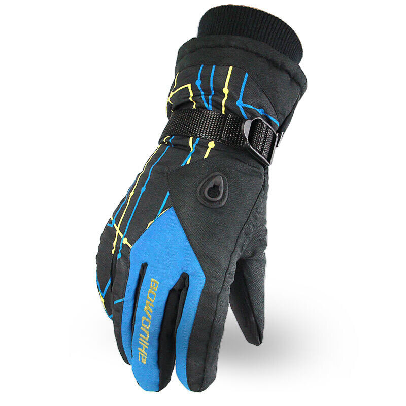 Bovonik winter warm gloves men's windproof, cold and waterproof thickened riding gloves cycling gloves sports skiing gloves all size lake blue