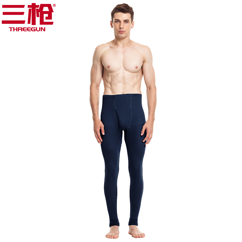 Three gun autumn clothes autumn pants men's skin relaxing cotton elastic men's basic pants warm pants men's Navy M