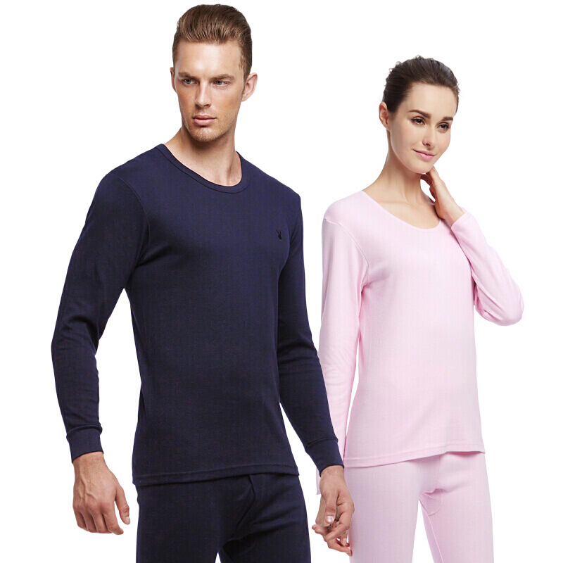Playboy autumn clothes and trousers men's thermal underwear all cotton suit thin bottomed cotton sweater set Royal Blue XXL