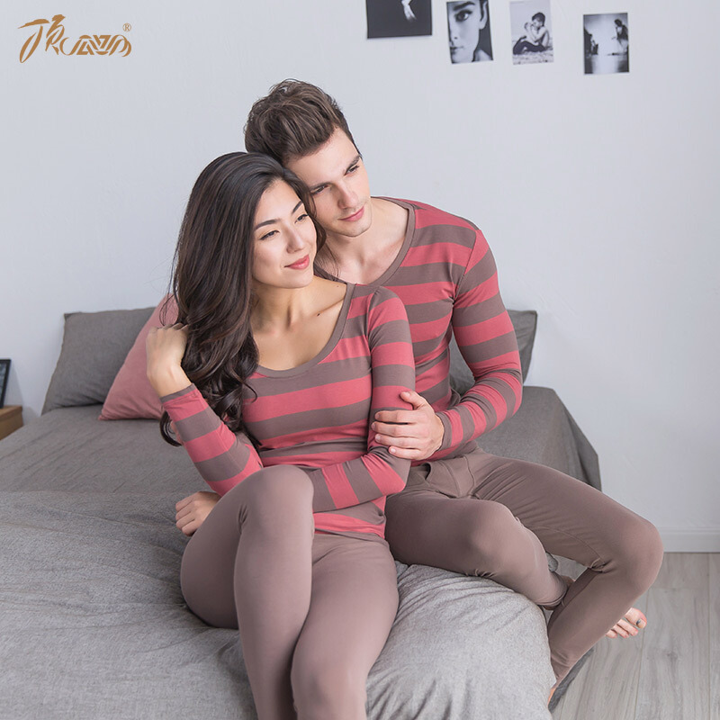 Top melon melon autumn clothes autumn pants women 2018 new thermal underwear men's stripe thin bottom cotton women's couple autumn clothes autumn Pants Set t81077-91077 red stripe women 165