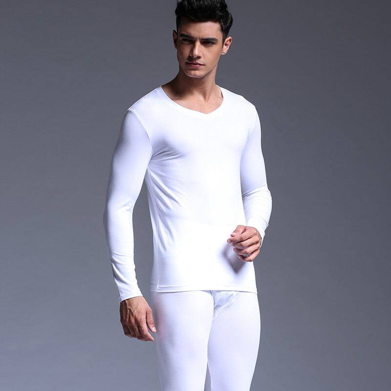 Hancai thermal underwear men's autumn and winter thin V-neck modal Cotton autumn clothes autumn pants bottomed men's suit white XXL