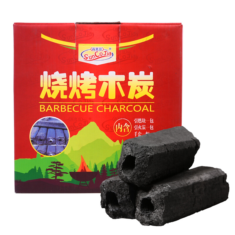 Shangkejia barbecue charcoal environment-friendly smokeless barbecue fruit charcoal mechanism charcoal strip hollow carbon barbecue fuel 3 kg, including ignition block