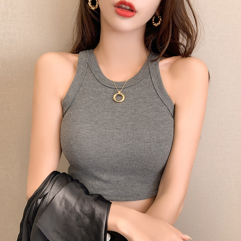 Real shooting small suspender vest women's wear inside and outside wearing summer net red pop bra short open navel top T-shirt