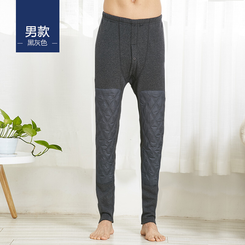Yiershuang men's thick warm pants men's Plush patch pants men's cold Pants Black Gray L / 170