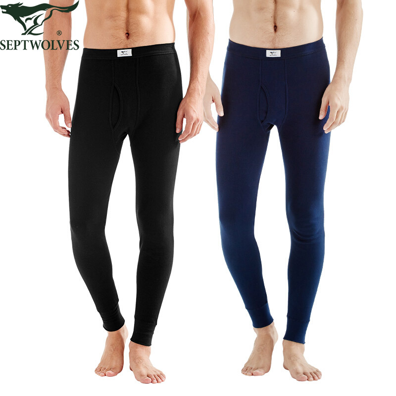 Seven wolves Pure Cotton autumn pants men's 2-piece men's single pants autumn clothes autumn pants single piece bottomed cotton wool pants warm pants pants underwear men's 98753-2 black + Navy M