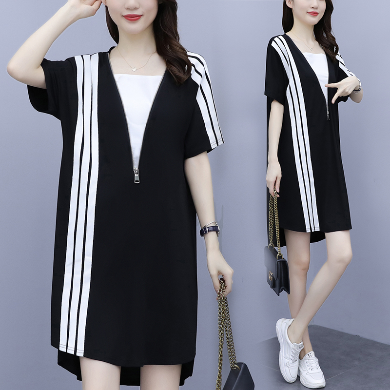 Real shooting of large size Tencel Roman skirt female 2022 summer dress hip covering skirt looks thin and fat mm fake two dresses