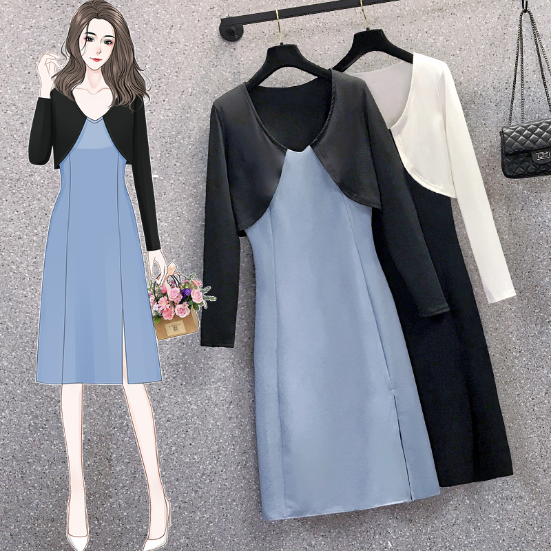 Real shot 2022 summer clothes new fat mm fashion versatile thin short coat suspender Dress Set