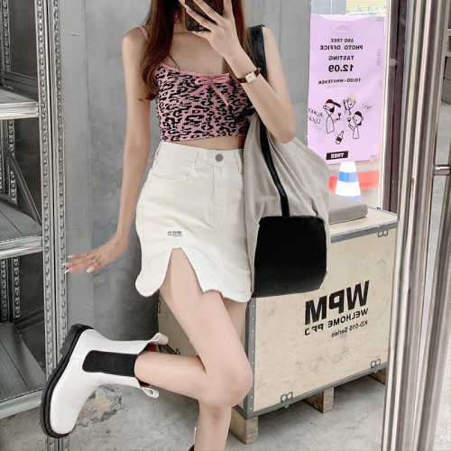 Real shooting and real price summer high waist elastic slit anti tarnish denim half length shorts skirt thin Hip Wrap pants skirt