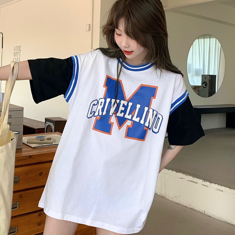 Real shooting new T-shirt fake two piece splicing Baseball Jacket short sleeved top