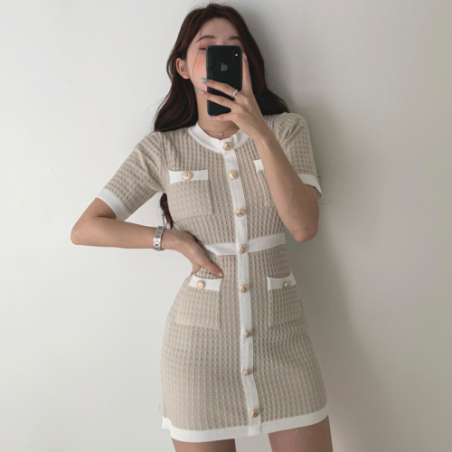  new French style waist closed to show thin air goddess skirt slim fit light mature style knitted dress Zixia