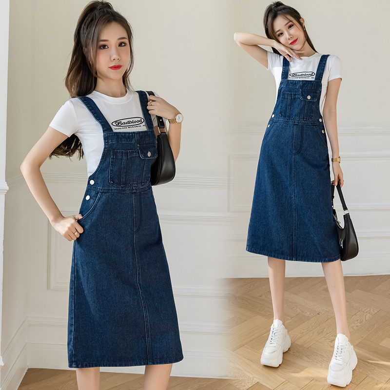 Real shooting cowboy strap skirt women's spring and autumn large size loose medium and long style versatile sling company