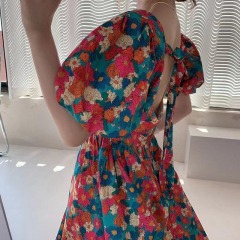 Skirt female summer 2022 new large women's dress fat sister oil painting broken flower skirt first love retro gentle dress