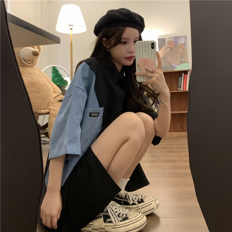 Real shooting and real price color matching short sleeved shirt Japanese shirt thin seven sleeve shirt coat