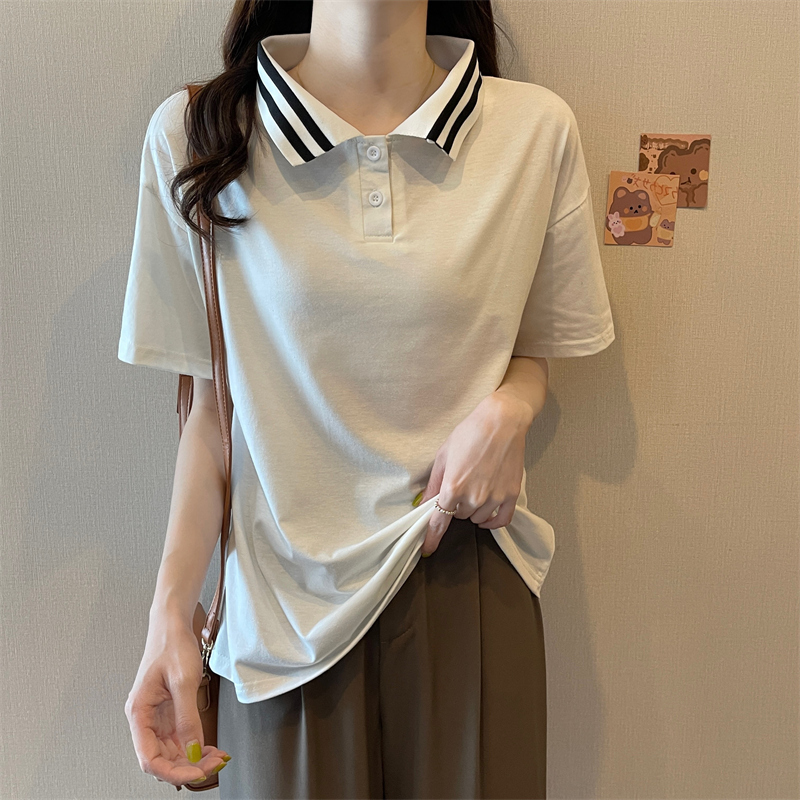 Real shot cotton 2022 niche design short sleeve t-shirt female Polo chic top summer