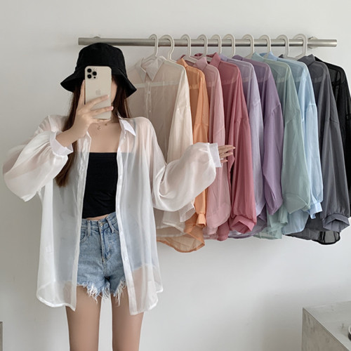 Real price white shirt lazy wind loose clothes thin sunscreen cardigan medium and long shirt