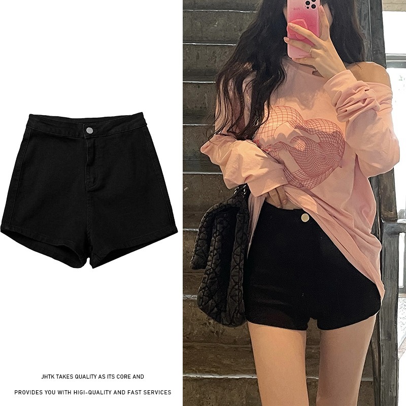 Black shorts women's summer new 2022 tight jeans personalized leg length pants hot pants