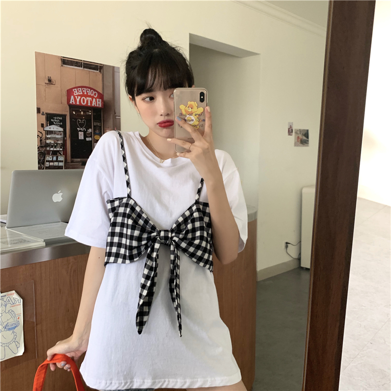 Two bowknot short sleeve T-shirt women's top fashion