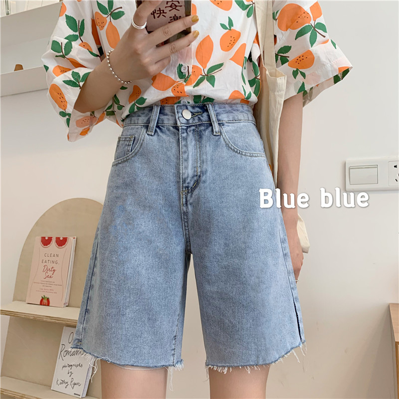 Denim shorts women's 2022 spring and summer Korean version new high waist straight tube loose Capri Pants thin hot pants