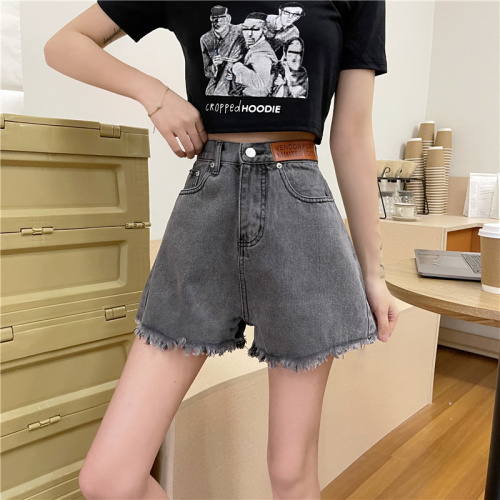 Real shot spring and summer denim shorts women's Korean A-line hot pants show thin and trendy pants