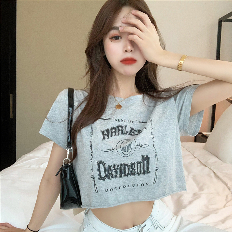 Official figure real price cotton summer T-shirt women's net red super hot ins fashion printing high waist fashion