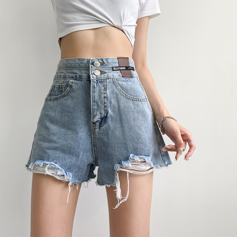 Black Denim Shorts women's summer 2022 new thin high waist slim loose A-line pants