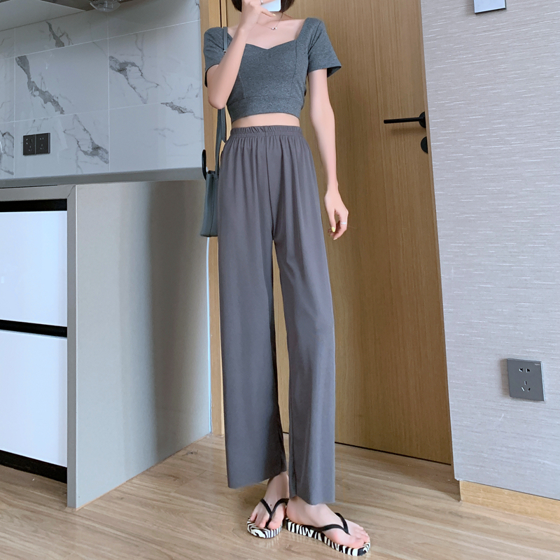 Real shooting large s-4xl ice silk pants women's vertical feeling summer thin loose straight casual pants show thin Capris