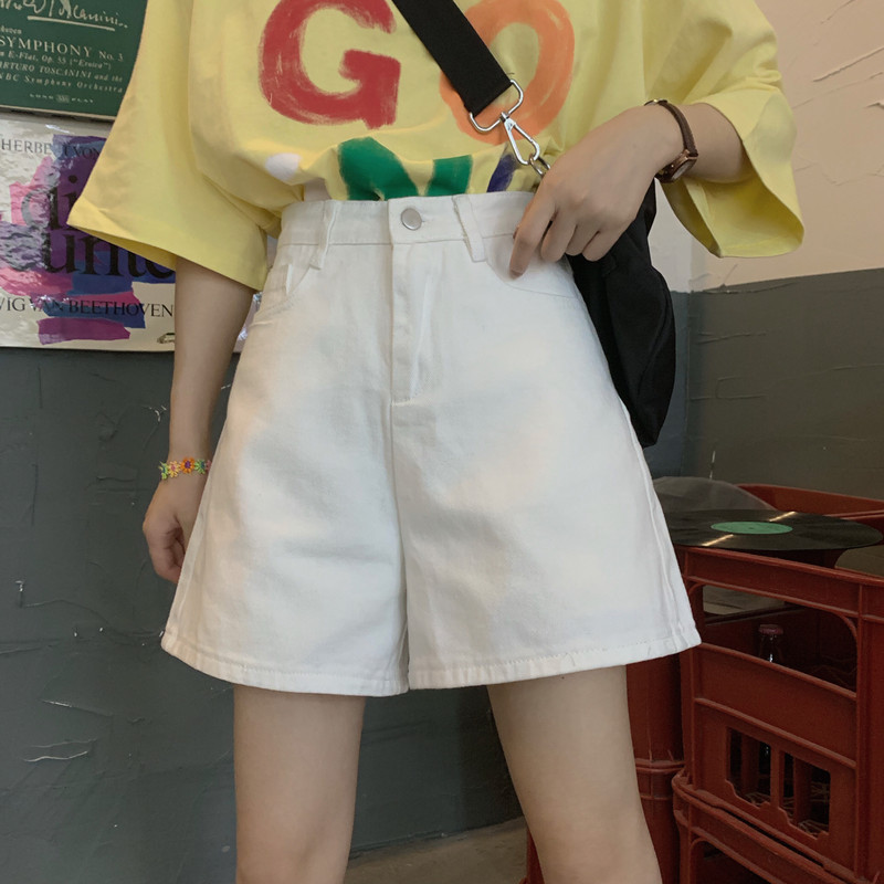 Real shot real price simple loose denim shorts women's Korean chic casual and versatile a-word hot pants trend