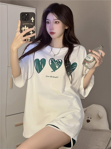 Real price 220g combed 100% cotton summer clothes medium long loose short sleeve T-shirt women