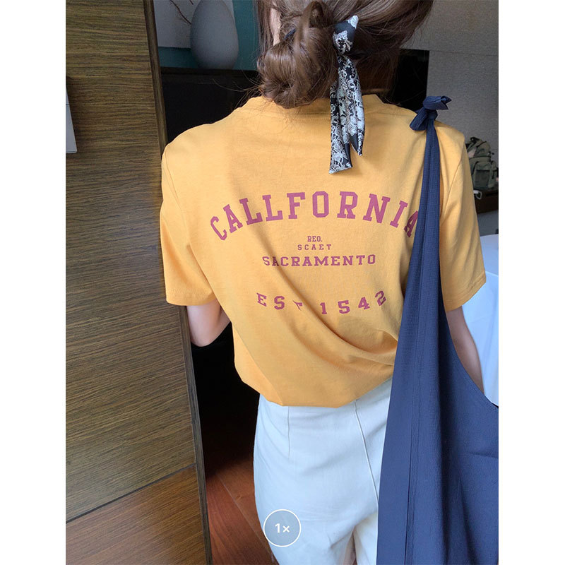 Real price real shot short sleeve women's summer new Korean loose thin letter casual top