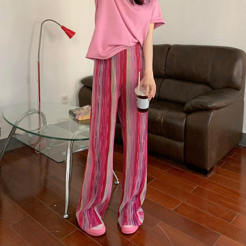 Real price ~ tie dyed pleated wide leg pants women's high waist hanging feeling casual summer water ripple pants