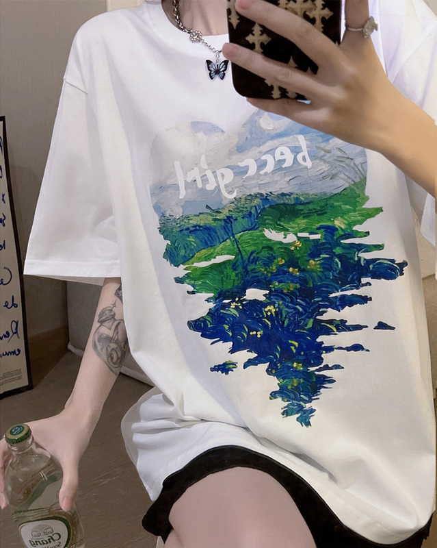 Real price cotton 220g pure cotton short sleeve T-shirt women's medium long large loose top