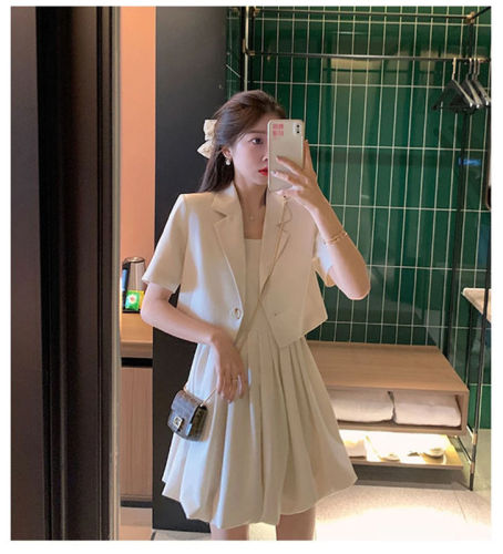 Suit suspender dress new women's dress large skirt fat mm THIN belly covering two-piece suit summer
