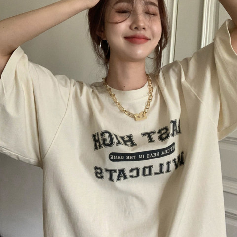 Short sleeved t-shirt female summer loose fit student versatile half sleeved net red fried Street niche chic top