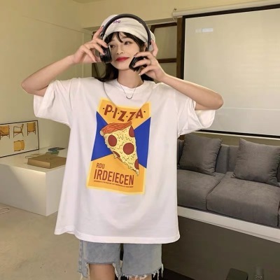 Pizza printed short sleeved T-Shirt New Female Student versatile casual summer half sleeved top