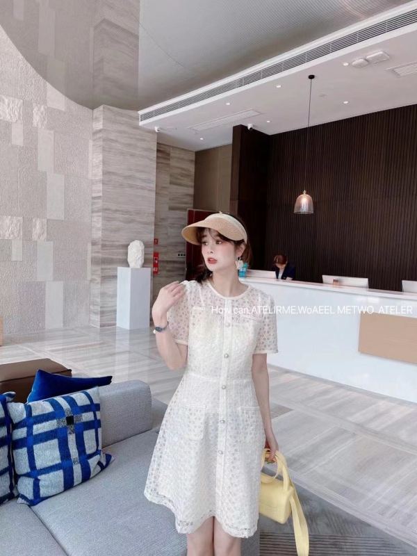 Original price 92.79! [I-D] simple temperament lace hollow out dress 9556\l