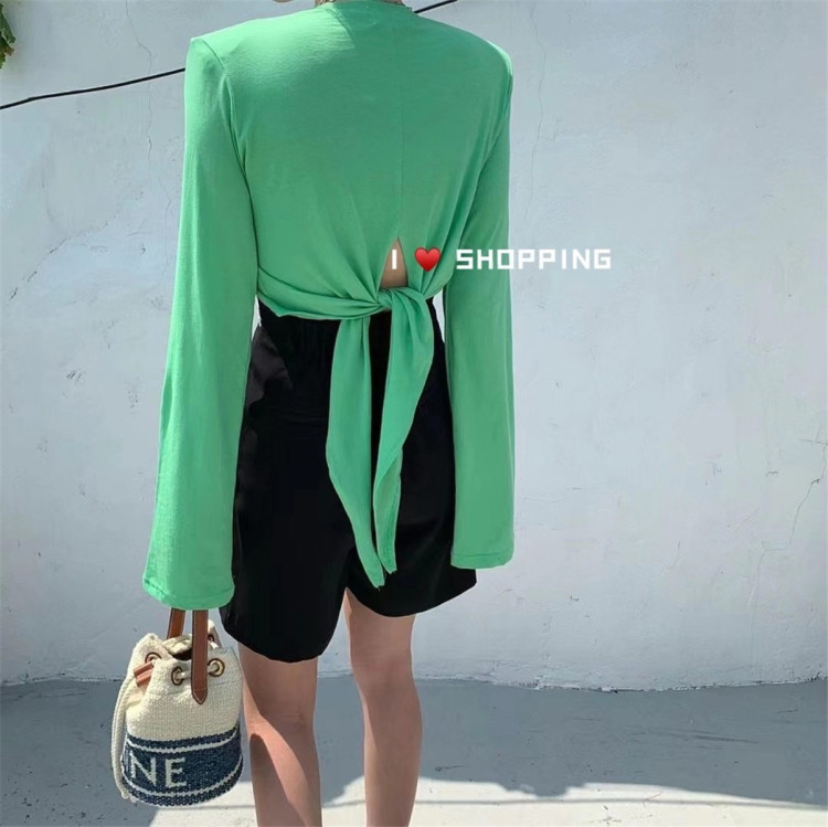 Original price 41.73! New year in early spring! [HL] temperament net color lace up slim long sleeve T-shirt 9191# WTT