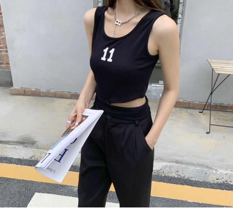 New in early summer! [make Meike] letter round neck 100 split sleeveless vest / sling 2970# Myy