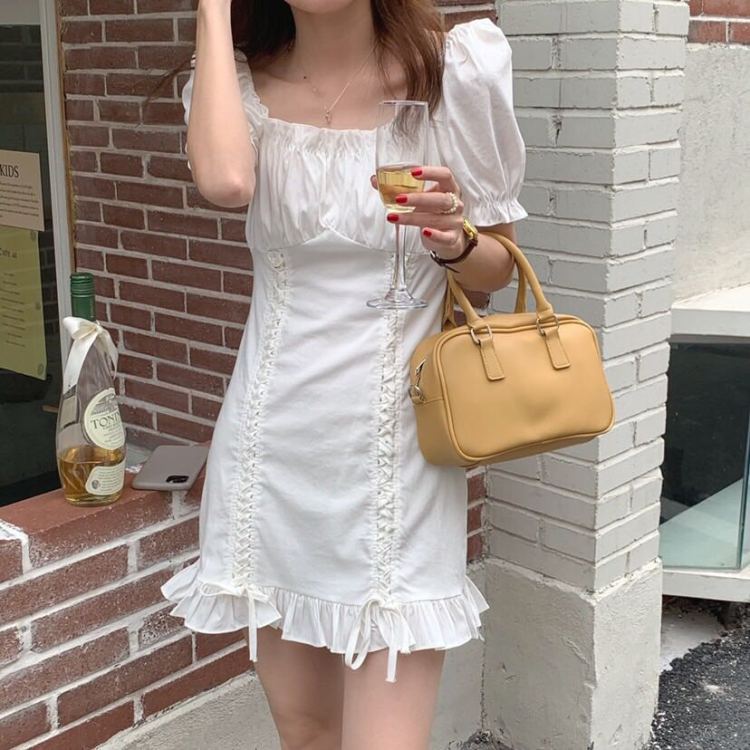 [Mimosa] design sense square neck thin dress 9619# lhq