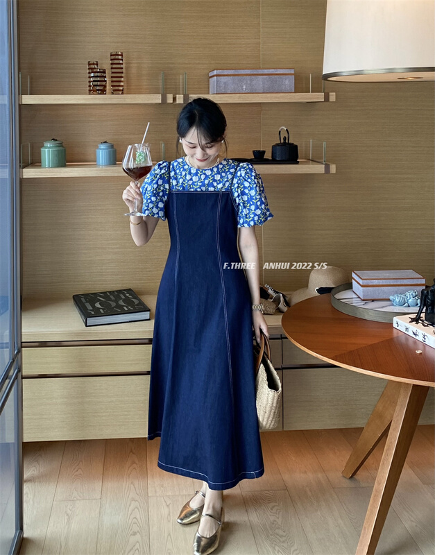 [f.three] Korean slim denim suspender dress (suspender skirt only) 95201# XJ