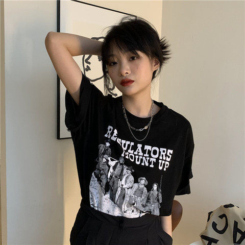 Official figure retro American Short Sleeve T-Shirt women's loose design in summer BF style lovers put on clothes