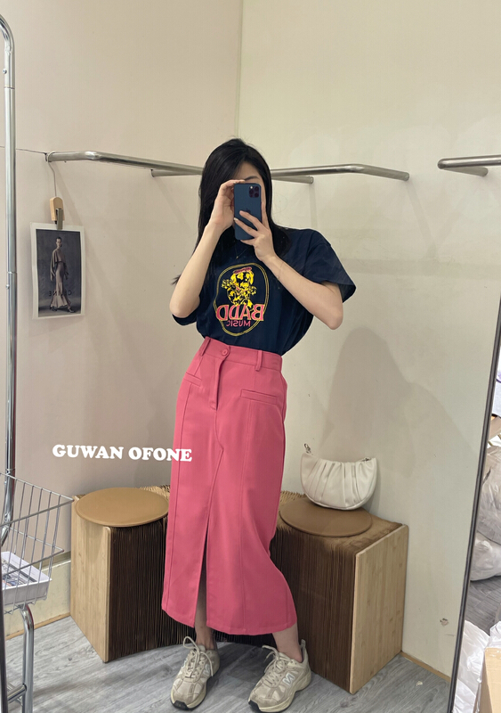 New in early summer! [G.W] Korean print Pullover t 桖 + high waist split skirt set 5315# zxx