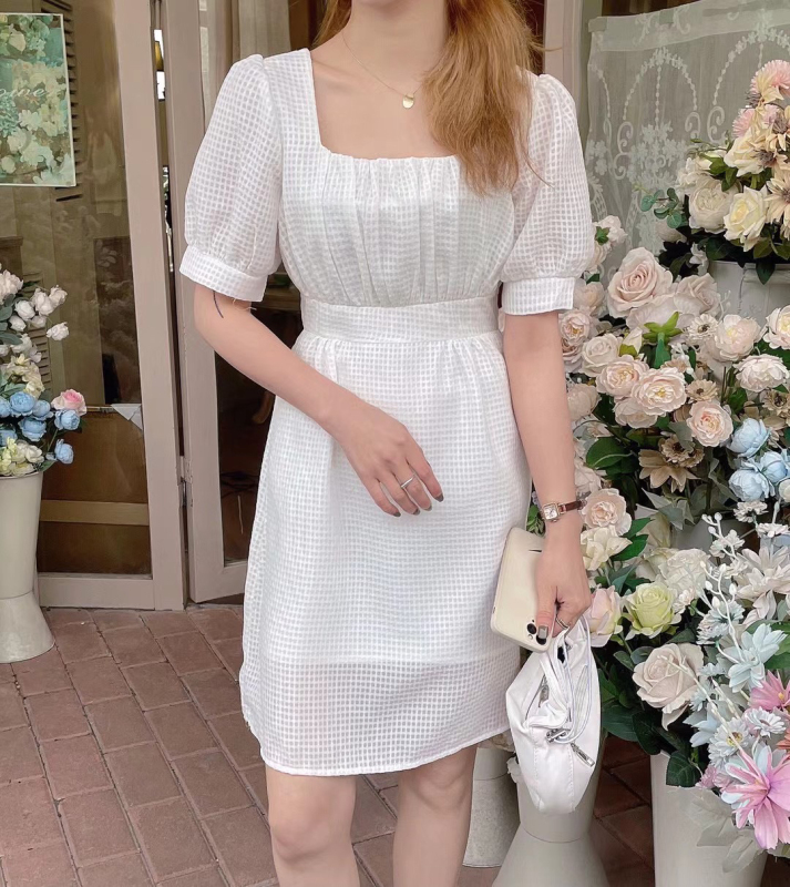 New in early summer! [LMK] square neck fashion waist closing versatile dress (without necklace) 2103# hjy