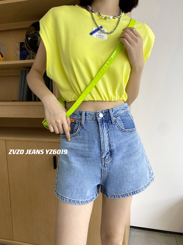 [zvzo] Korean simple small a-version bonded denim shorts yz6019# CLS