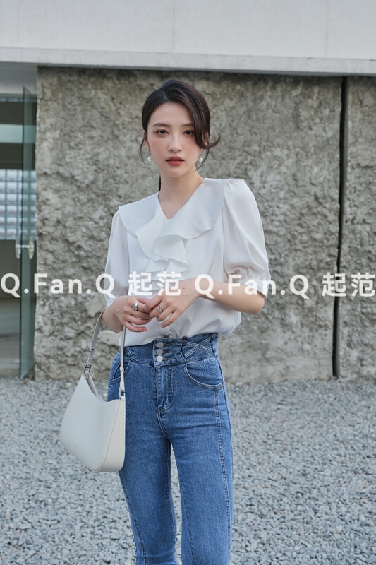 goods in stock! New in early summer! [style] commuter style lotus leaf edge temperament shirt 8038# JJ