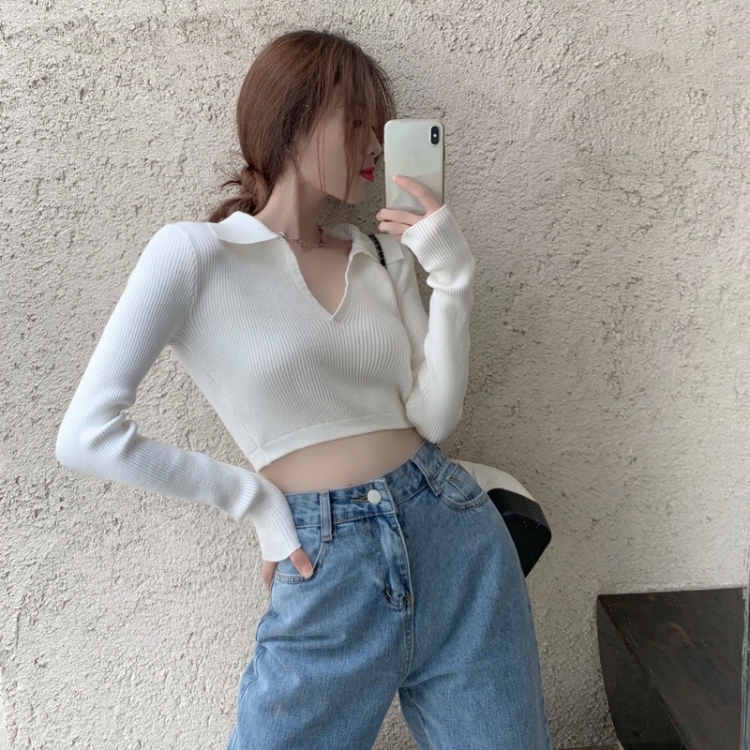 New in early summer! [fat woman's family] high waist short design sense of care machine backless V-neck short sleeve T-shirt ac239# HBx