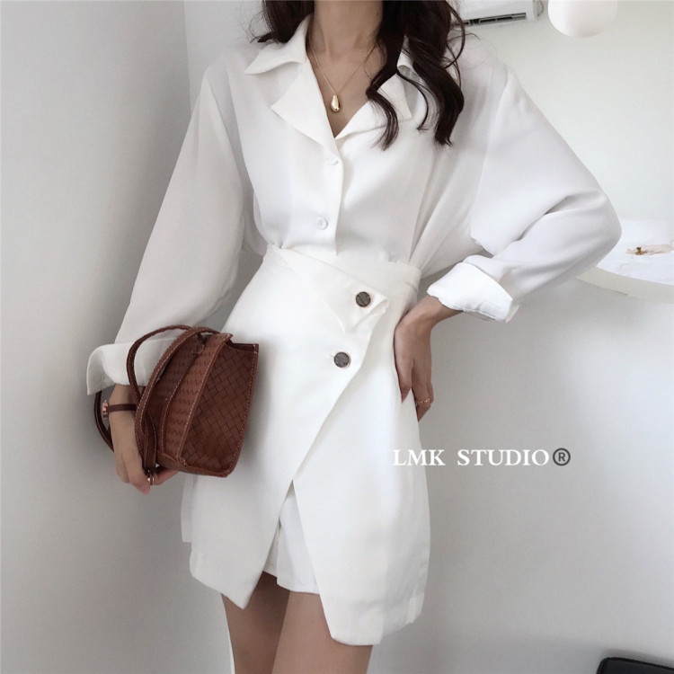 Early spring new! [LMK] Han Shufeng's temperament and personality irregular design fake two-piece dress 8062# hjy