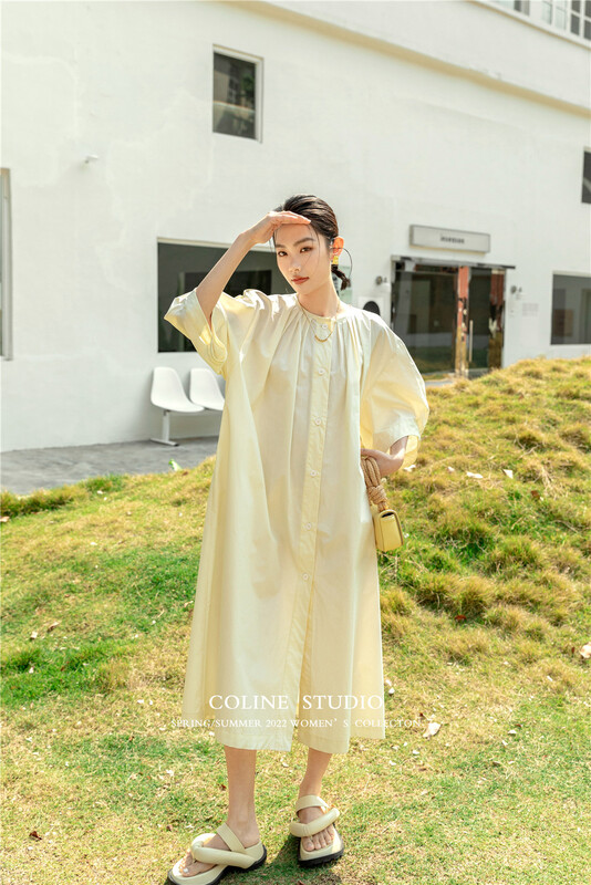 New in early summer! [Coline] commuter versatile loose foam sleeve dress c2118a# hyy
