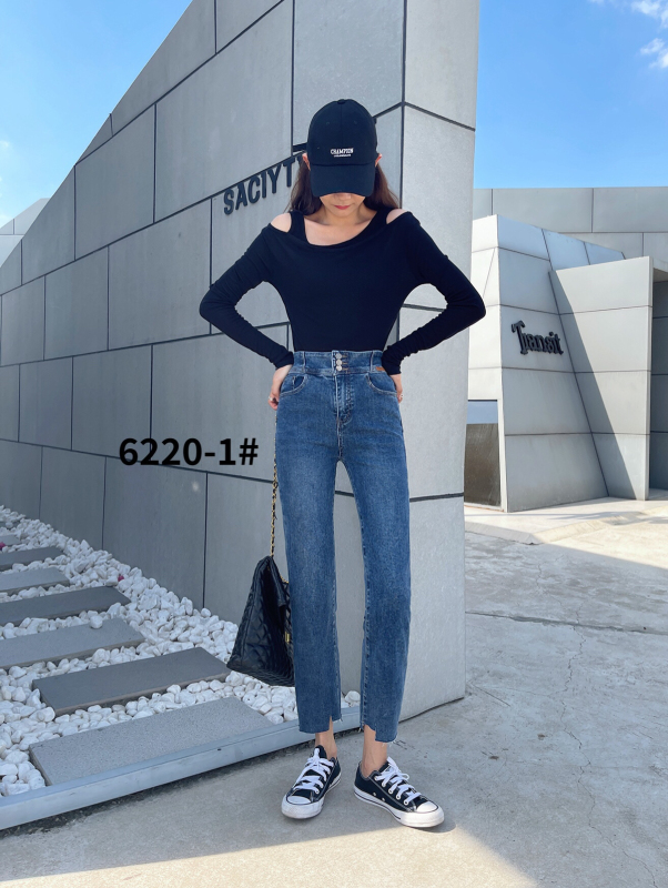 New in early autumn! [Mina] high waist elastic straight jeans 6220-1# LJF