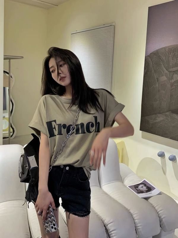 [miss hee hee] South Korea East Gate fashionable letter print off shoulder design loose and thin short sleeve T-shirt 3326# DB