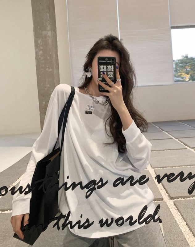 [Xi Xi] small label backless versatile long sleeve T-shirt 9701# hyy